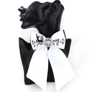 Women's luxury embroidered hunting bow tie - white