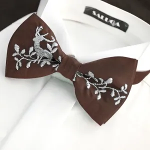 Embroidered hunting bow tie - brown