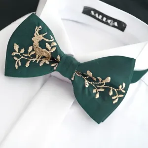 Embroidered hunting bow tie - green