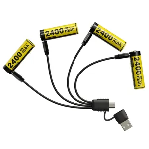 Nitecore NH2400 set 4pcs Li-ion AA battery 1.5V 2400mAh USB-C charging port + charging multi cable