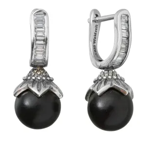 Silver dangle earrings made of ebony wood