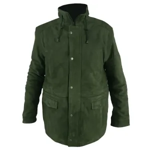 GREEN leather coat