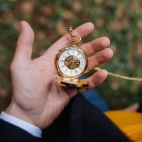 Skelett Gold Wooden Pocket Watch