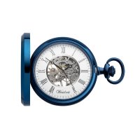 Pocket Wooden Watch Skelett Blue