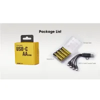 Nitecore NH2400 set 4pcs Li-ion AA battery 1.5V 2400mAh USB-C charging port + charging multi cable