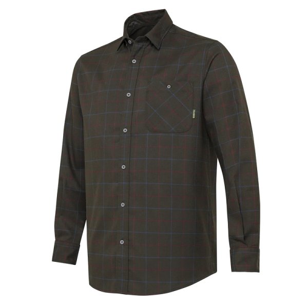 Jargo Stretch Shirt - Bark &amp; Burgundy Check