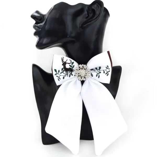 Women's luxury embroidered hunting bow tie - white