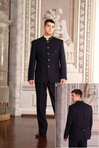 Oscar wool suit with stand-up collar