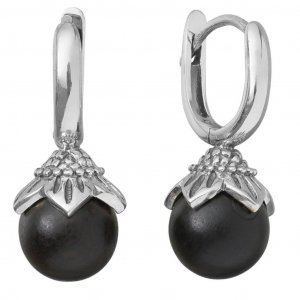 Silver flower earrings made of ebony wood