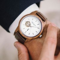 GAMSKAR automatic wooden watch with leather bracelet