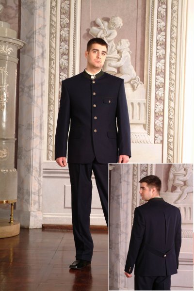 Oscar wool suit with stand-up collar