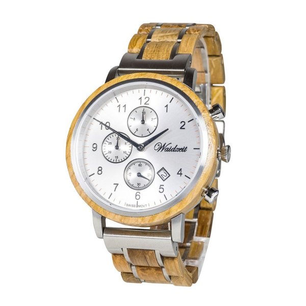 Whisky Swiss Mountain Silver Wooden Watch